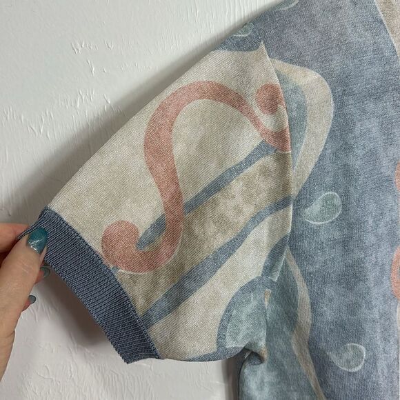 Vintage Pastel Colors Printed Short Sleeve Button Front Cardigan Size M - Picture 2 of 8